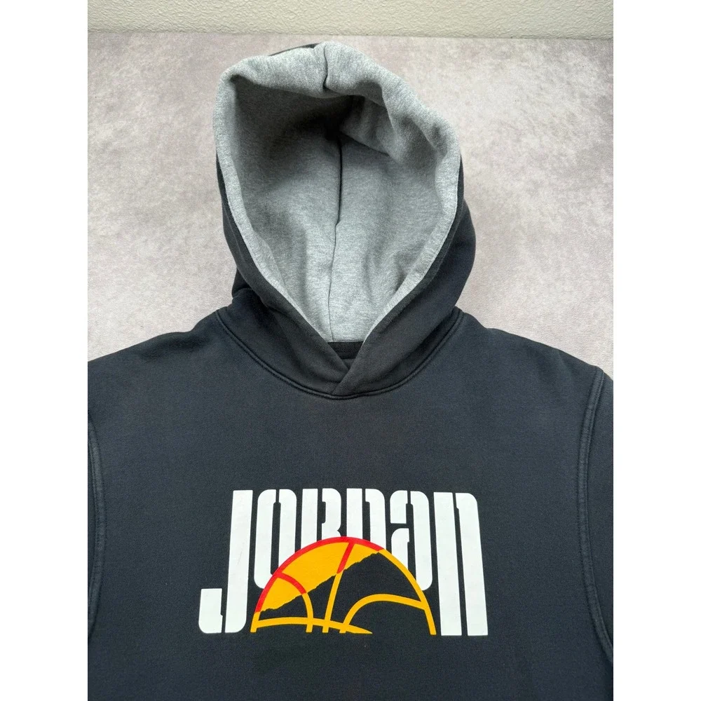 Jordan Brand Mens Small Black Gray Graphic Fleece Pullover Hoodie Jumpman Logo
